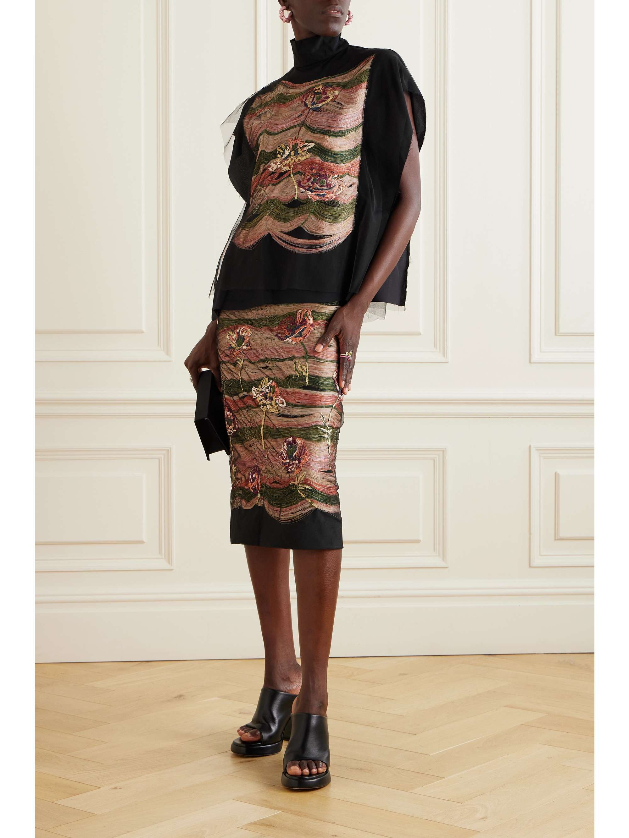 Embroidered silk skirt sale
