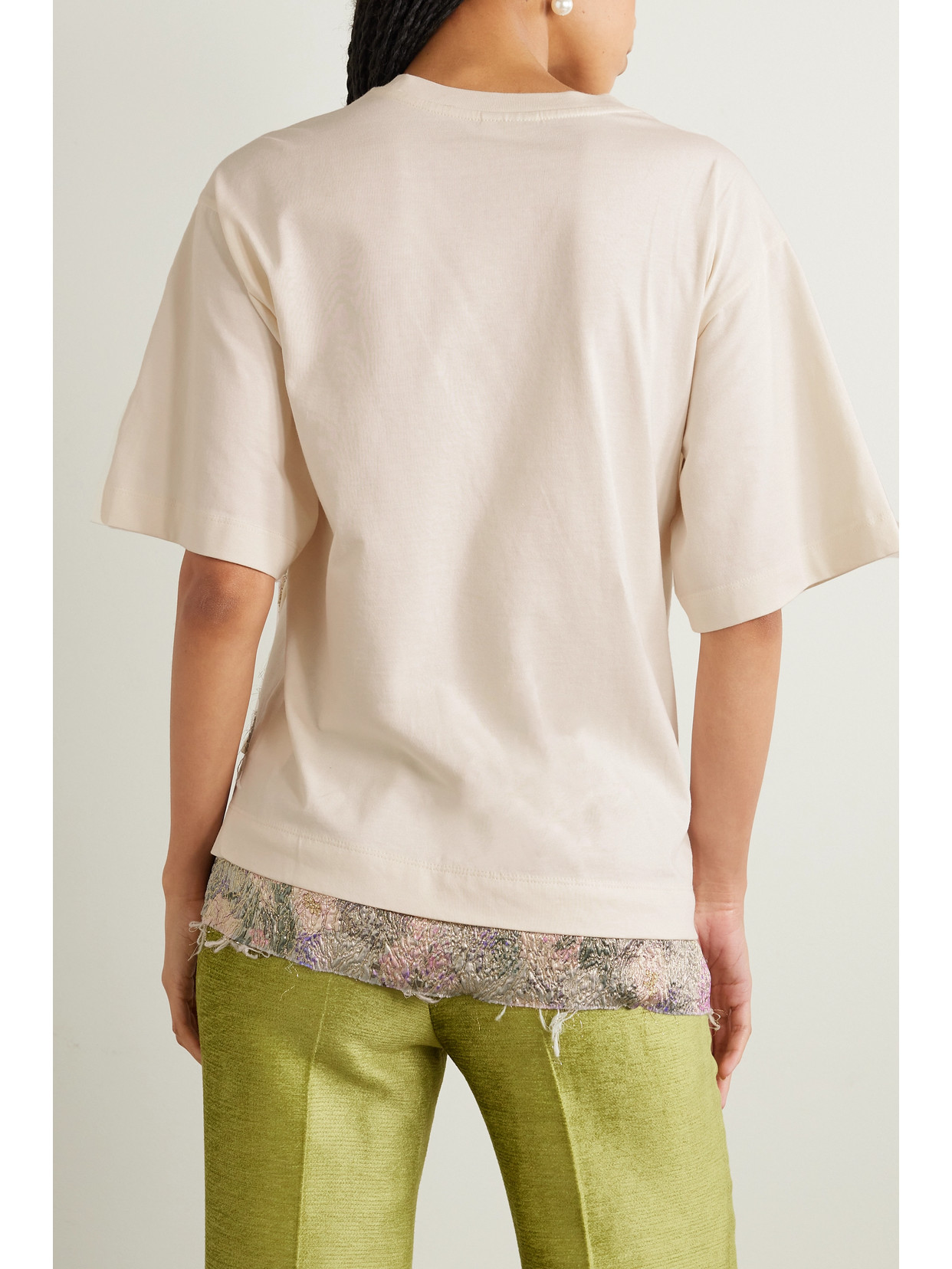 Frayed Brocade-Trimmed Cotton-Blend T-Shirt