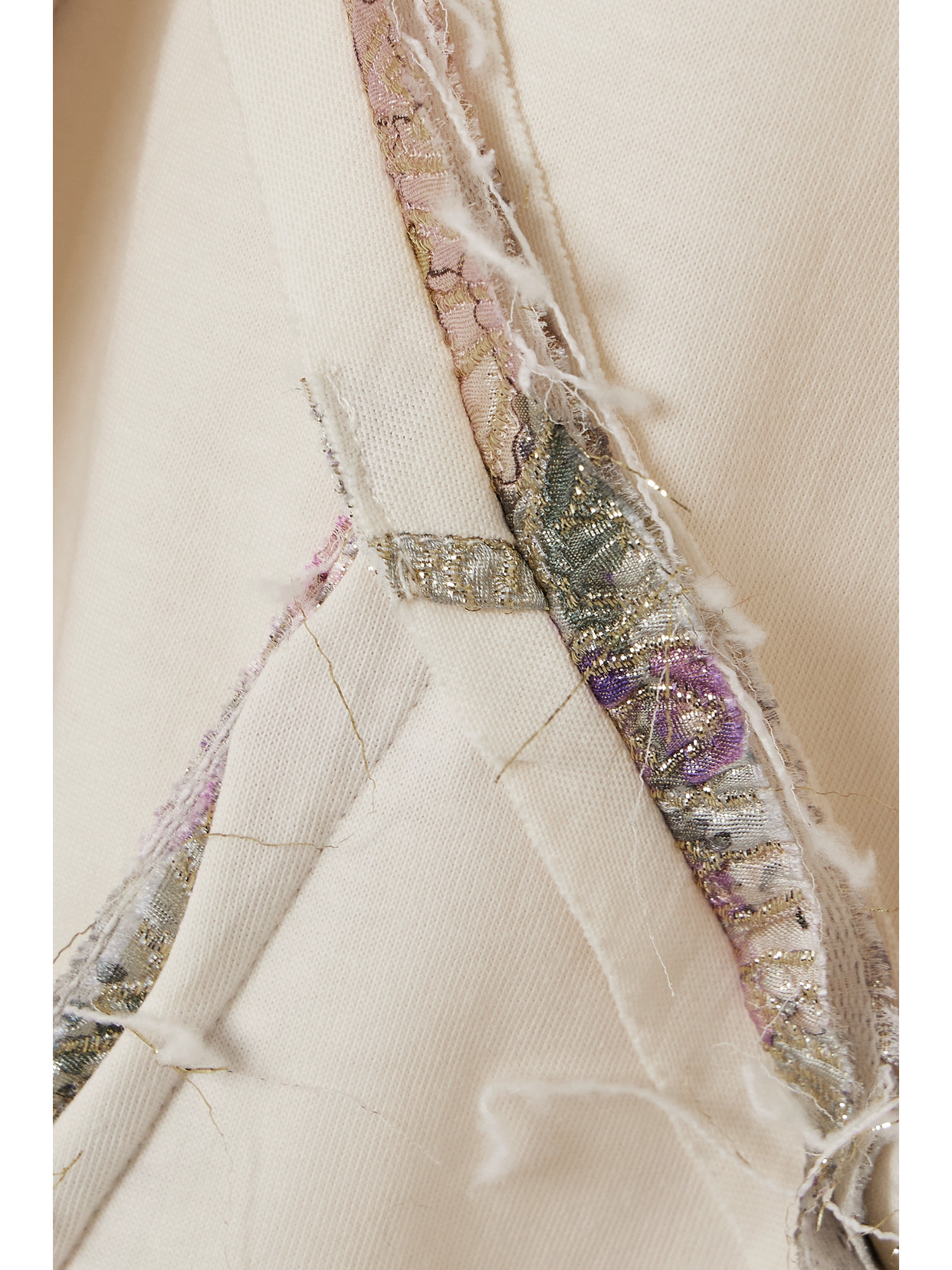 Frayed Brocade-Trimmed Cotton-Blend T-Shirt