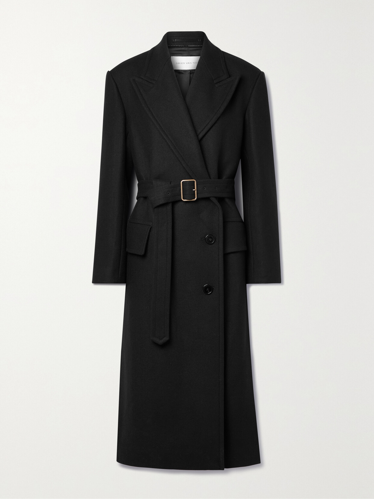 Dries Van Noten Double-breasted Belted Wool-blend Twill Coat - Black