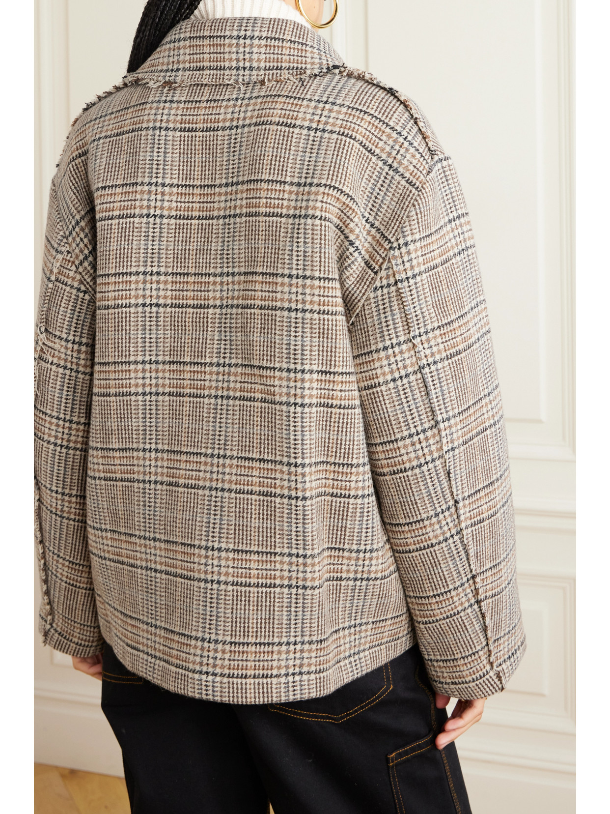 Kassl Editions Distressed Checked Wool-blend Coat In Brown