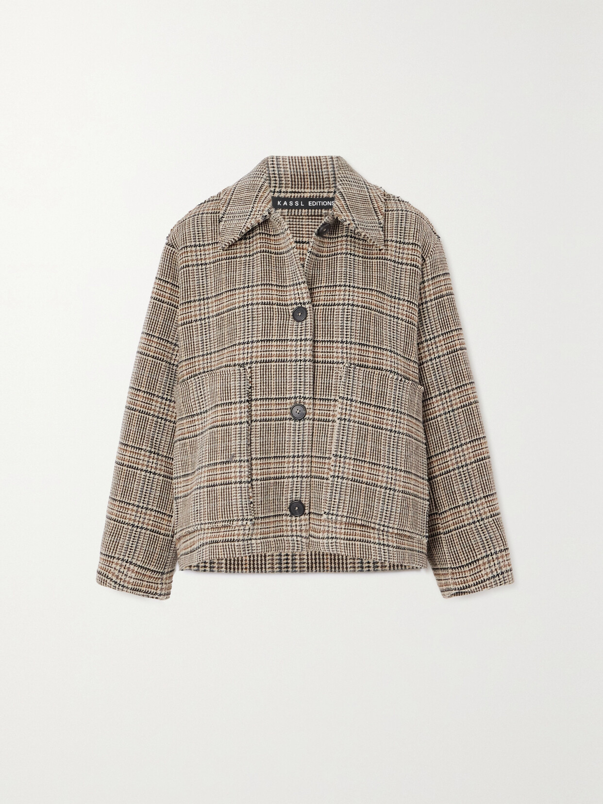 Shop Kassl Editions Distressed Checked Wool-blend Coat In Brown