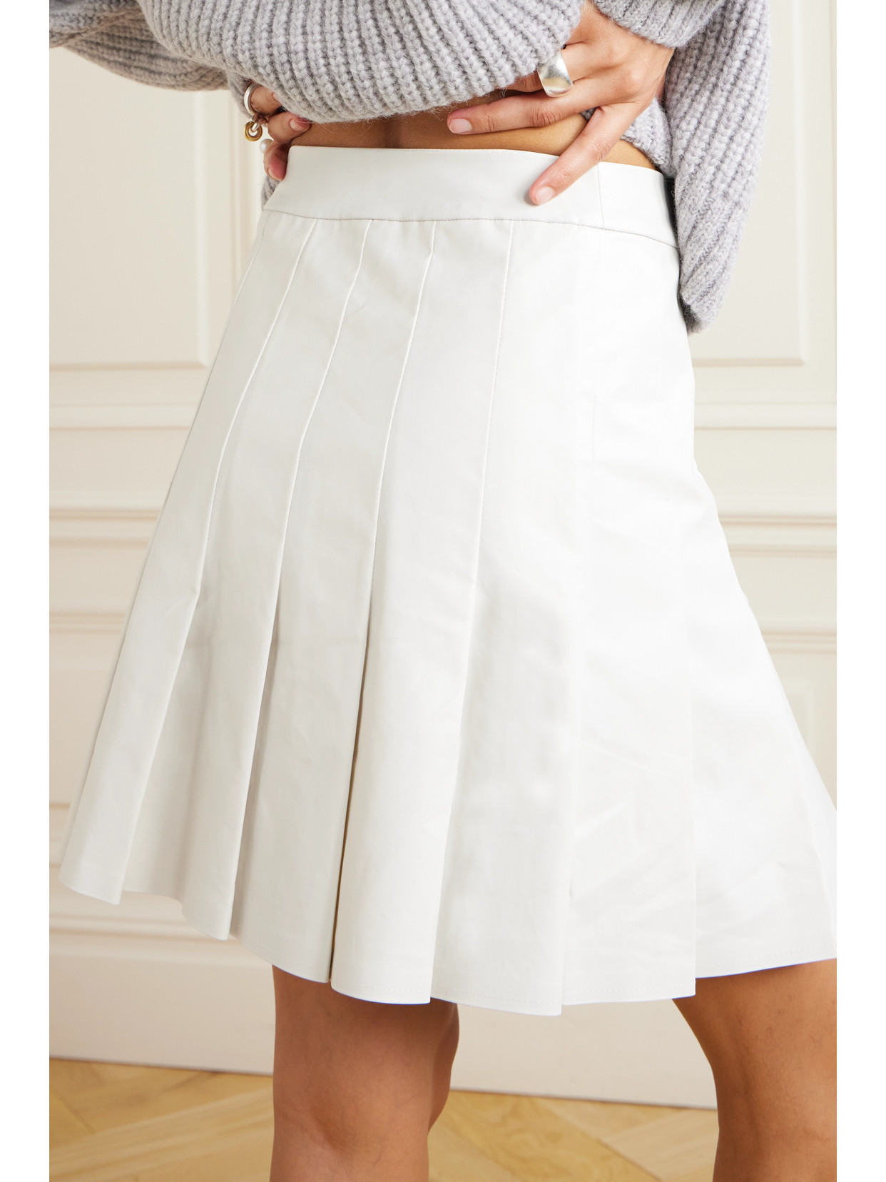 Kassl Editions Pleated Coated Cotton-blend Mini Skirt In White