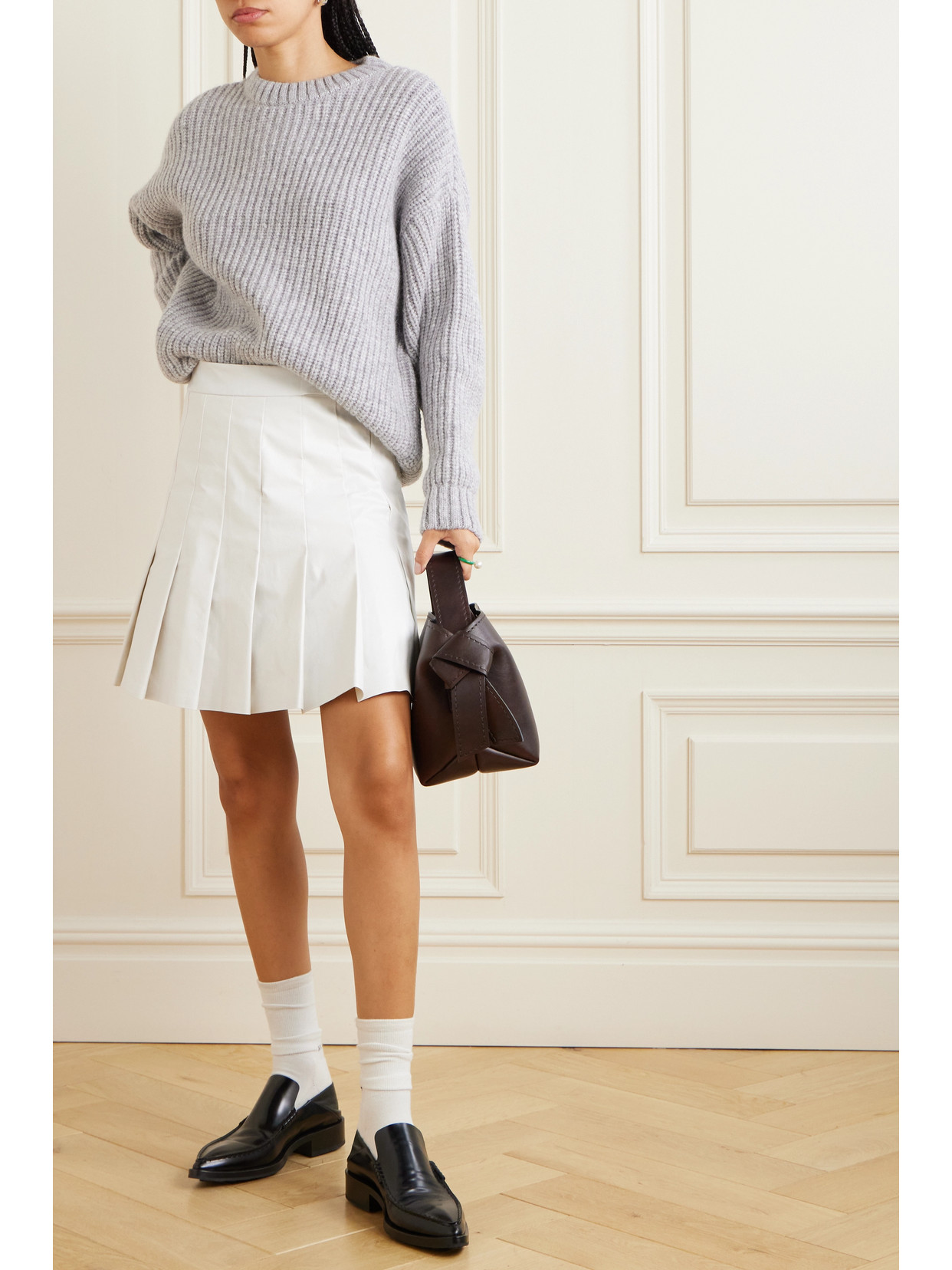 Kassl Editions Pleated Coated Cotton-blend Mini Skirt In White