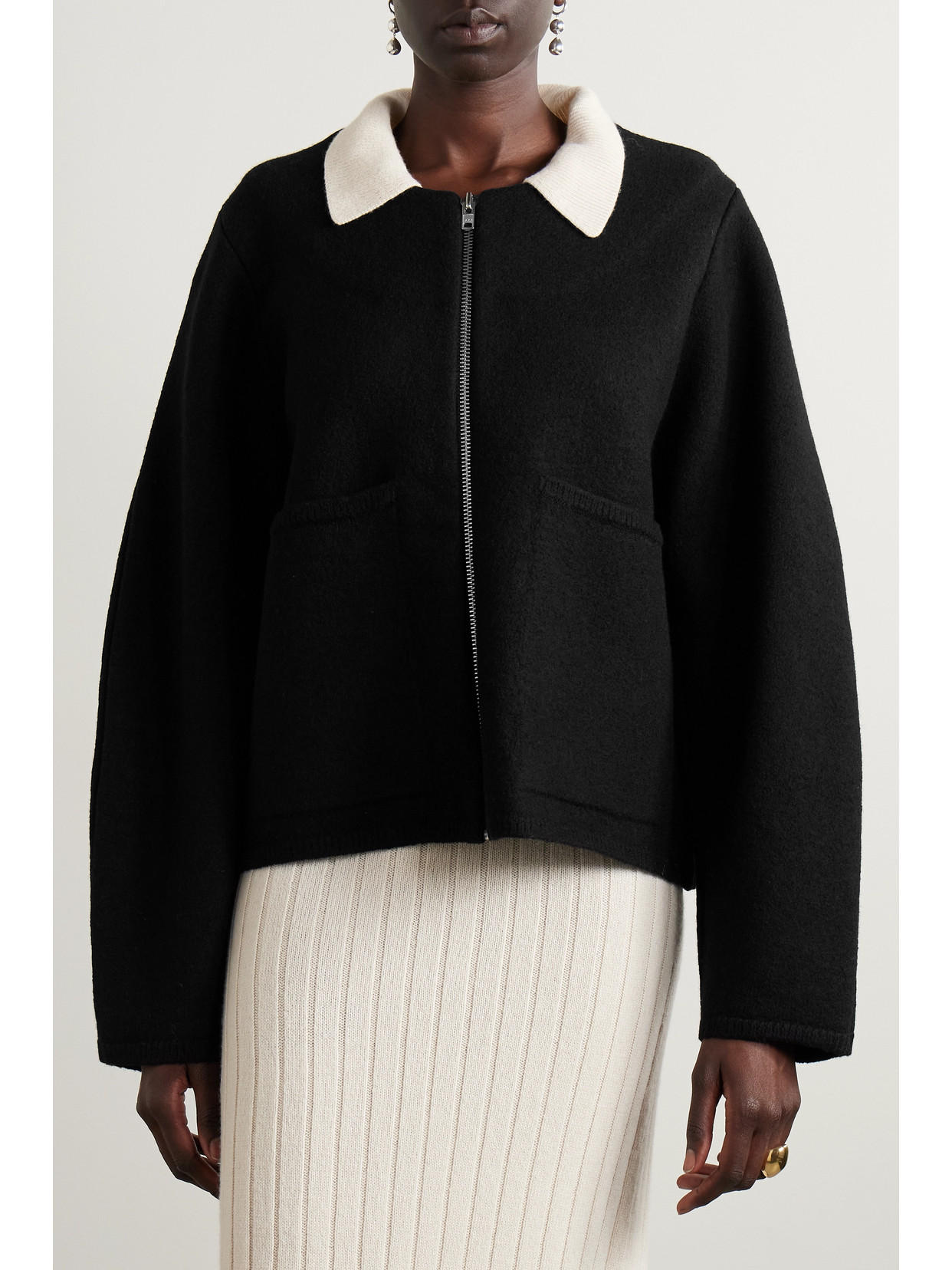 Kassl Editions Balloon-sleeve Merino Wool Jacket In Black