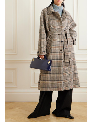 KASSL EDITIONS Distressed belted checked wool-blend coat