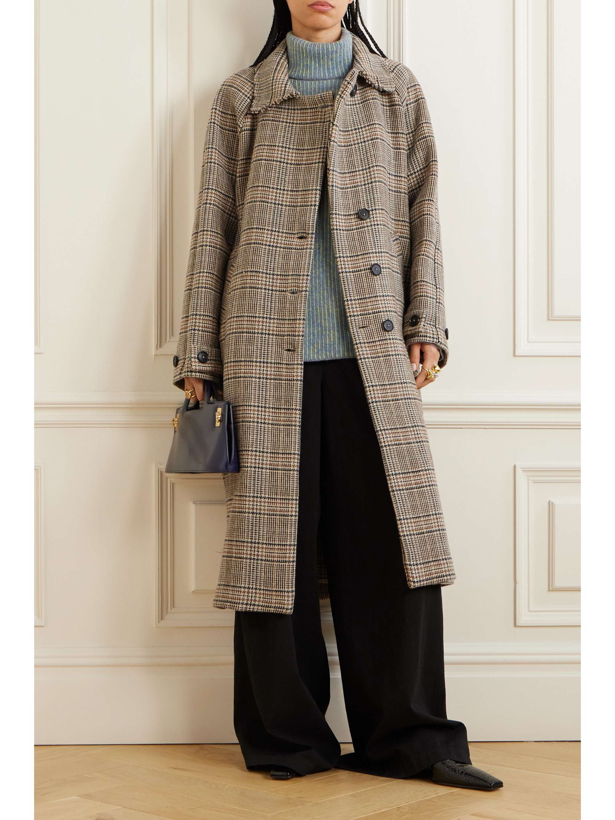 KASSL EDITIONS Distressed belted checked wool-blend coat | NET-A-PORTER