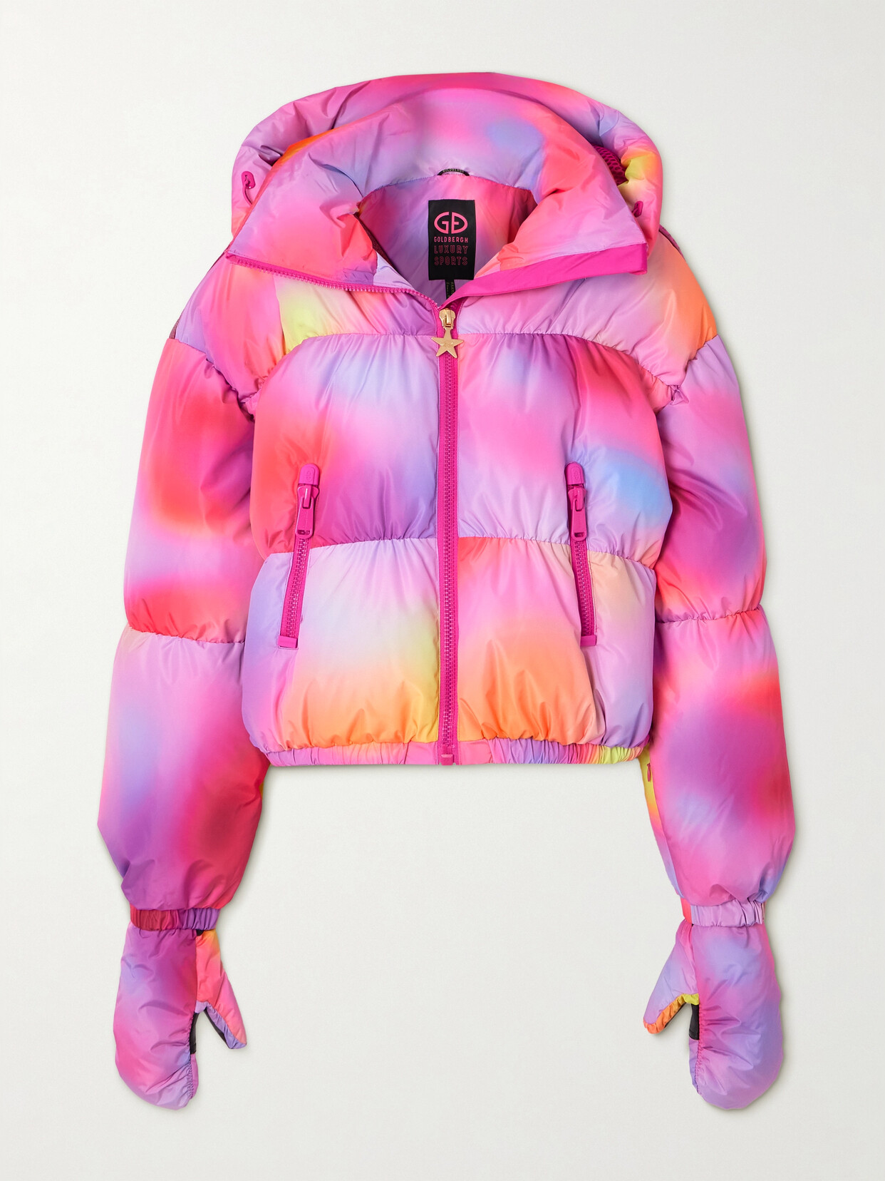 Goldbergh Lumina Hooded Quilted Printed Ski Jacket And Mittens - Pink