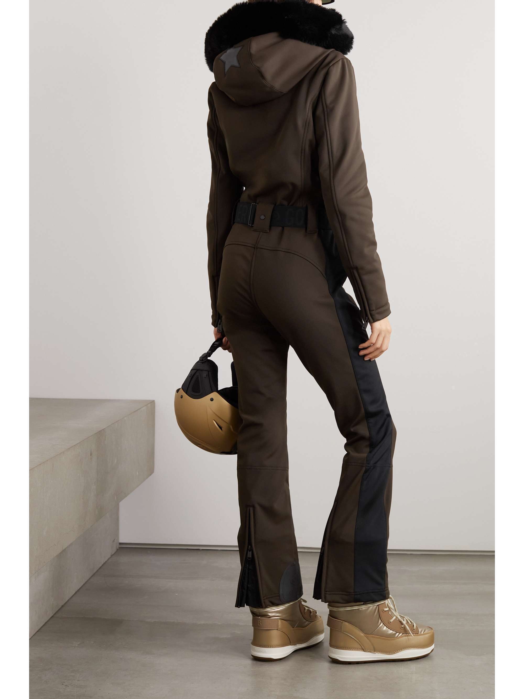GOLDBERGH Parry belted hooded faux fur-trimmed ski suit
