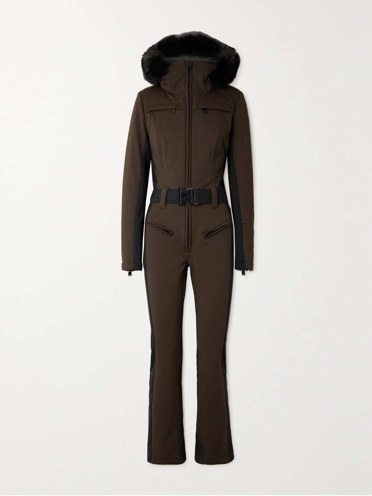 Goldbergh Parry Belted Hooded Two-tone Faux Fur-trimmed Ski Suit