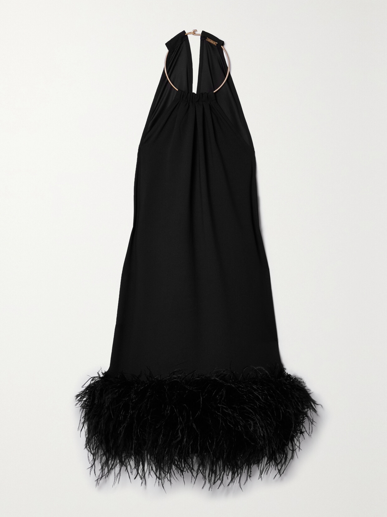 Cult Gaia Reeves Feather-trimmed Embellished Crepe Mini Dress In Black