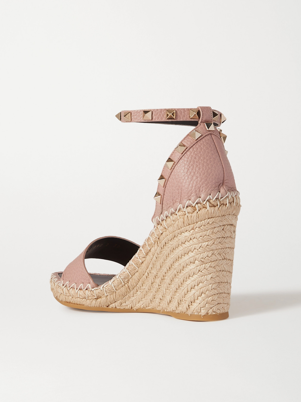 Shop Valentino Rockstud 105 Textured-leather Espadrille Wedge Sandals In Neutrals