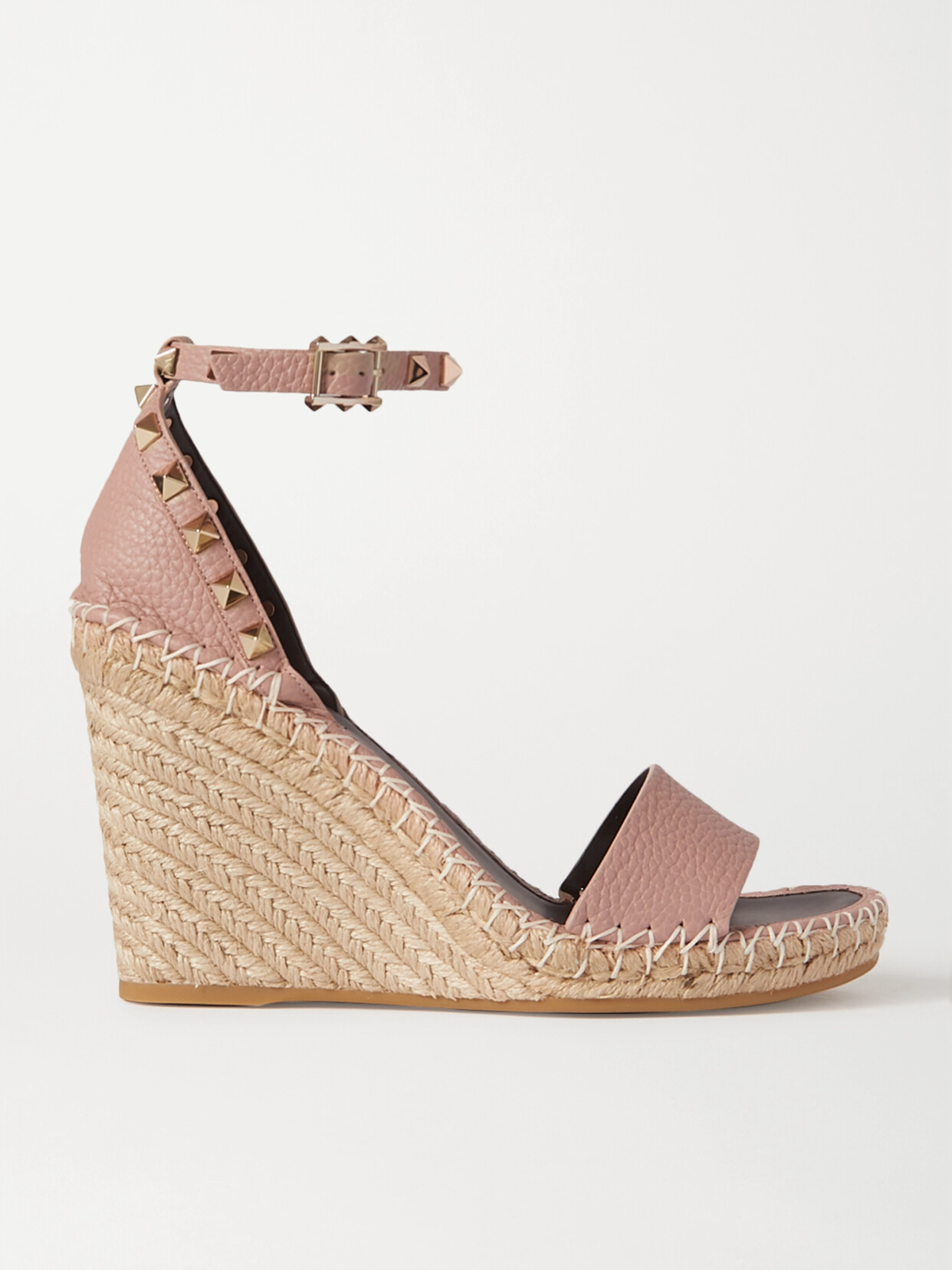 Valentino Garavani Rockstud 105 Textured-leather Espadrille Wedge Sandals In Neutrals