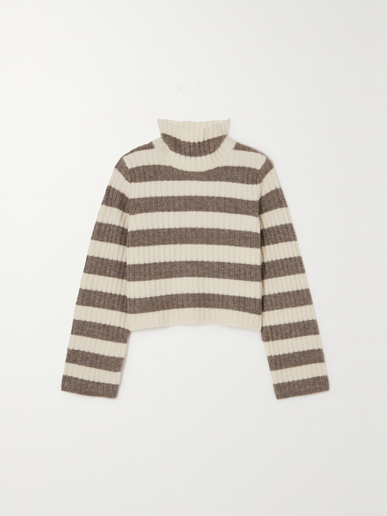 Shop Theory Cropped Striped Ribbed Wool-blend Turtleneck Sweater In Multi