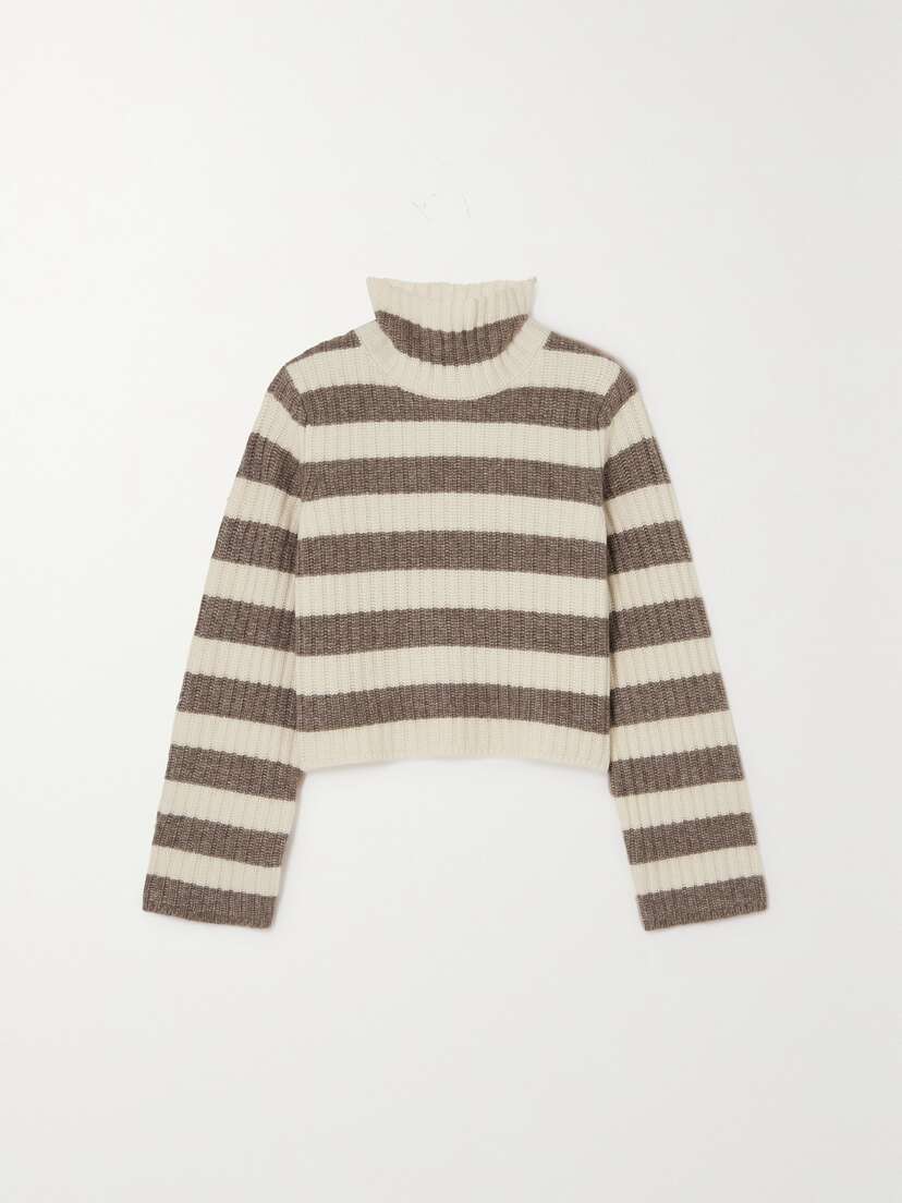 Theory Cropped Striped Ribbed Wool-blend Turtleneck Sweater