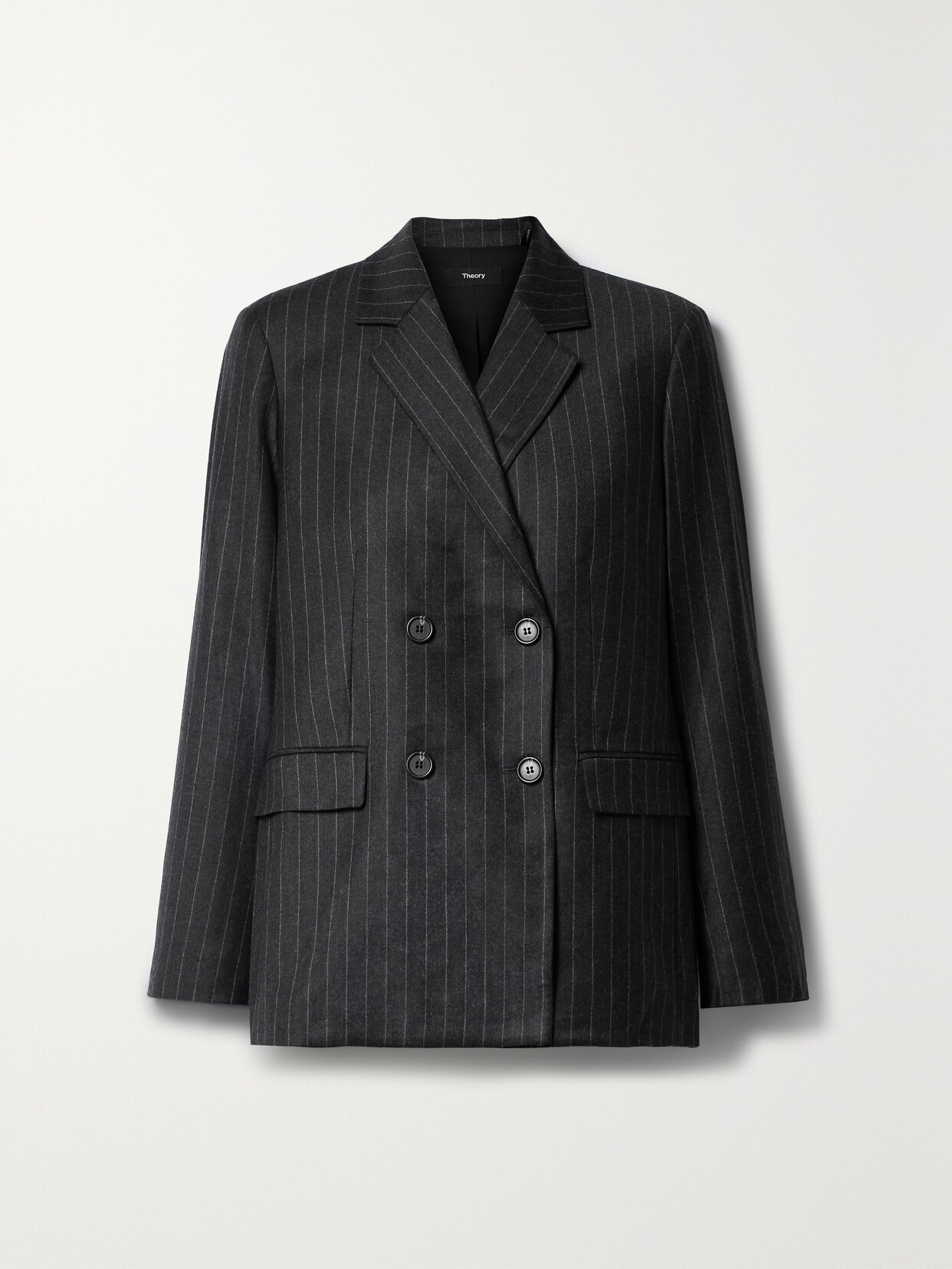 Theory - Double-breasted Pinstriped Wool Blazer - Gray