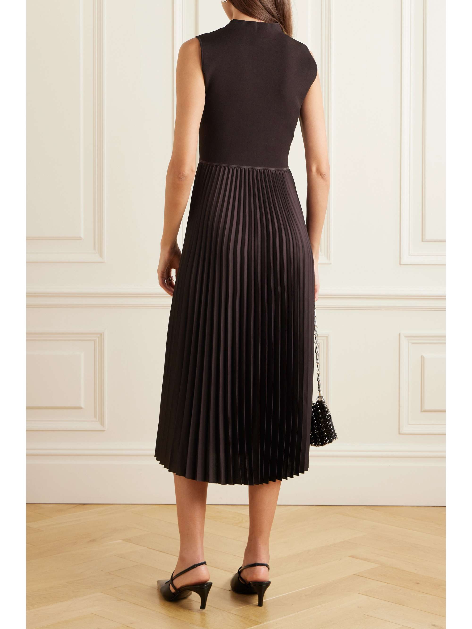 THEORY Pleated satin and stretch-knit midi dress | NET-A-PORTER