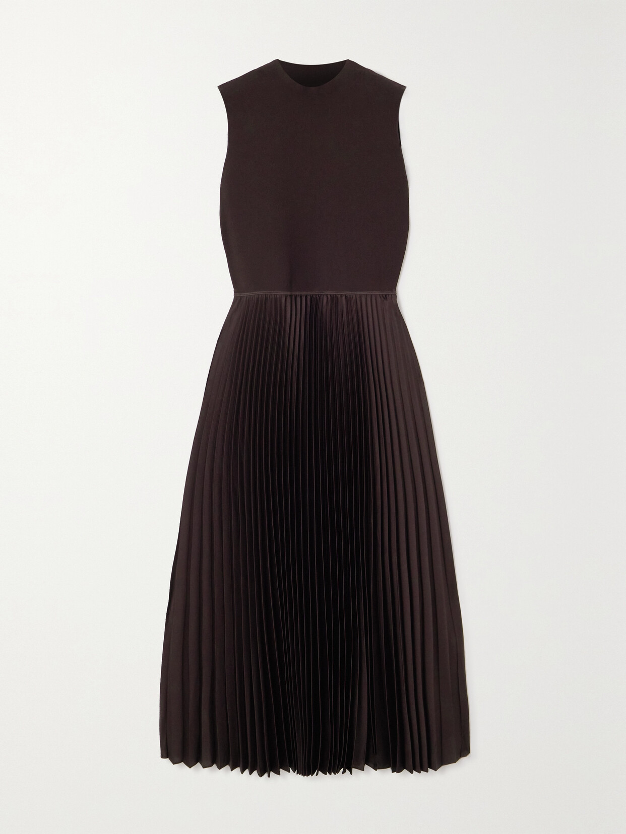 Theory - Pleated Satin And Stretch-knit Midi Dress - Brown