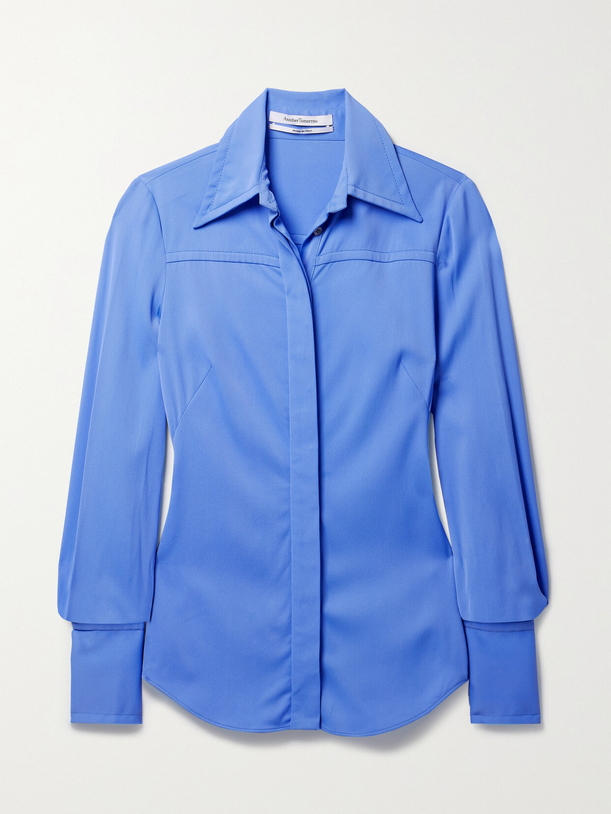 Another Tomorrow + Net Sustain Crepe Shirt In Blue