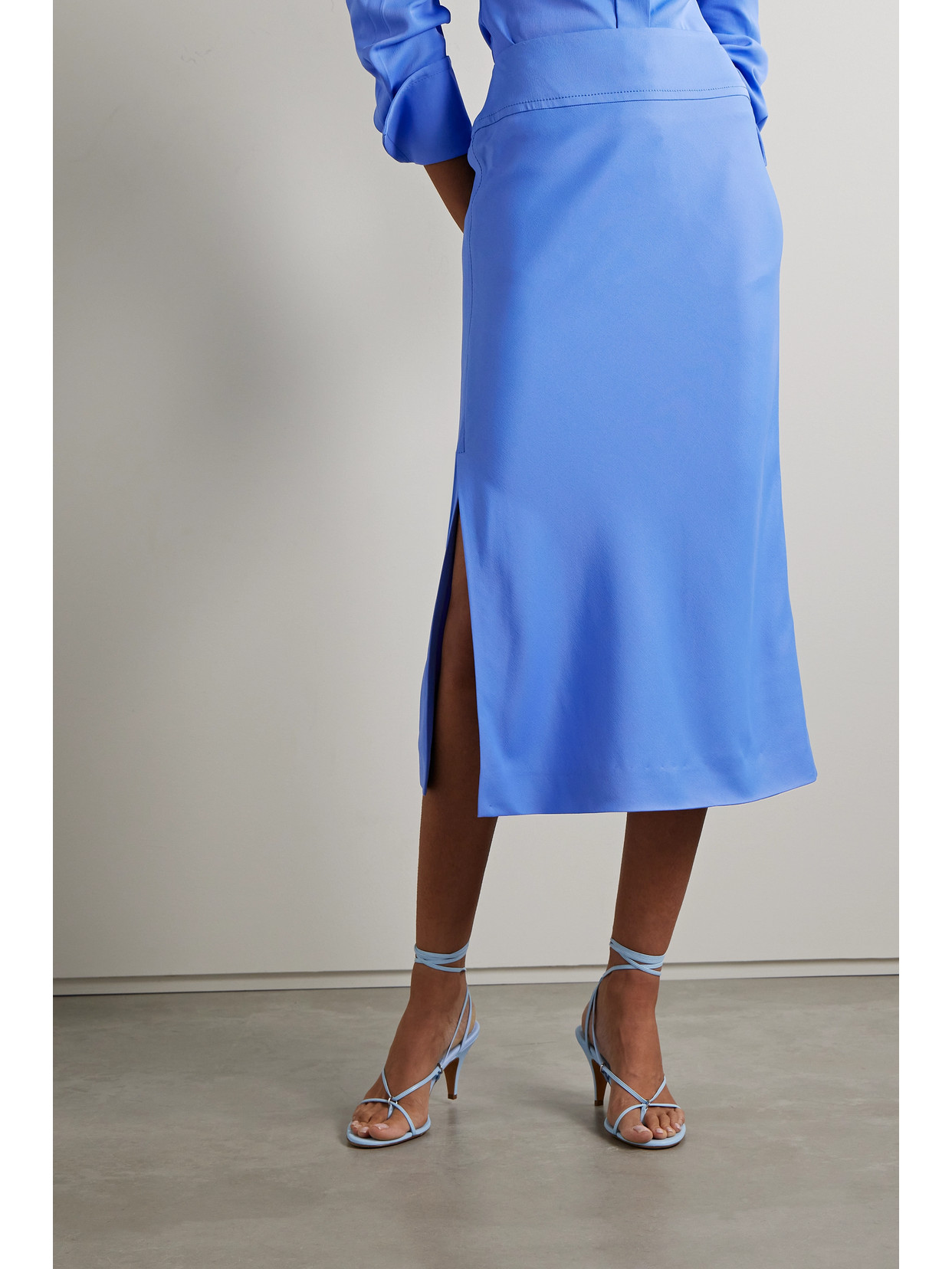 Another Tomorrow + Net Sustain Crepe Midi Skirt In Aegean