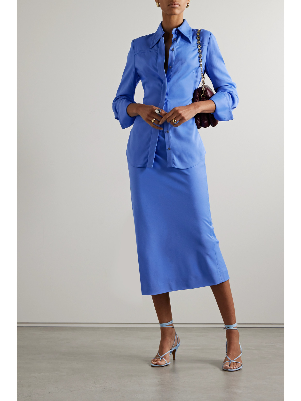 Another Tomorrow + Net Sustain Crepe Midi Skirt In Aegean