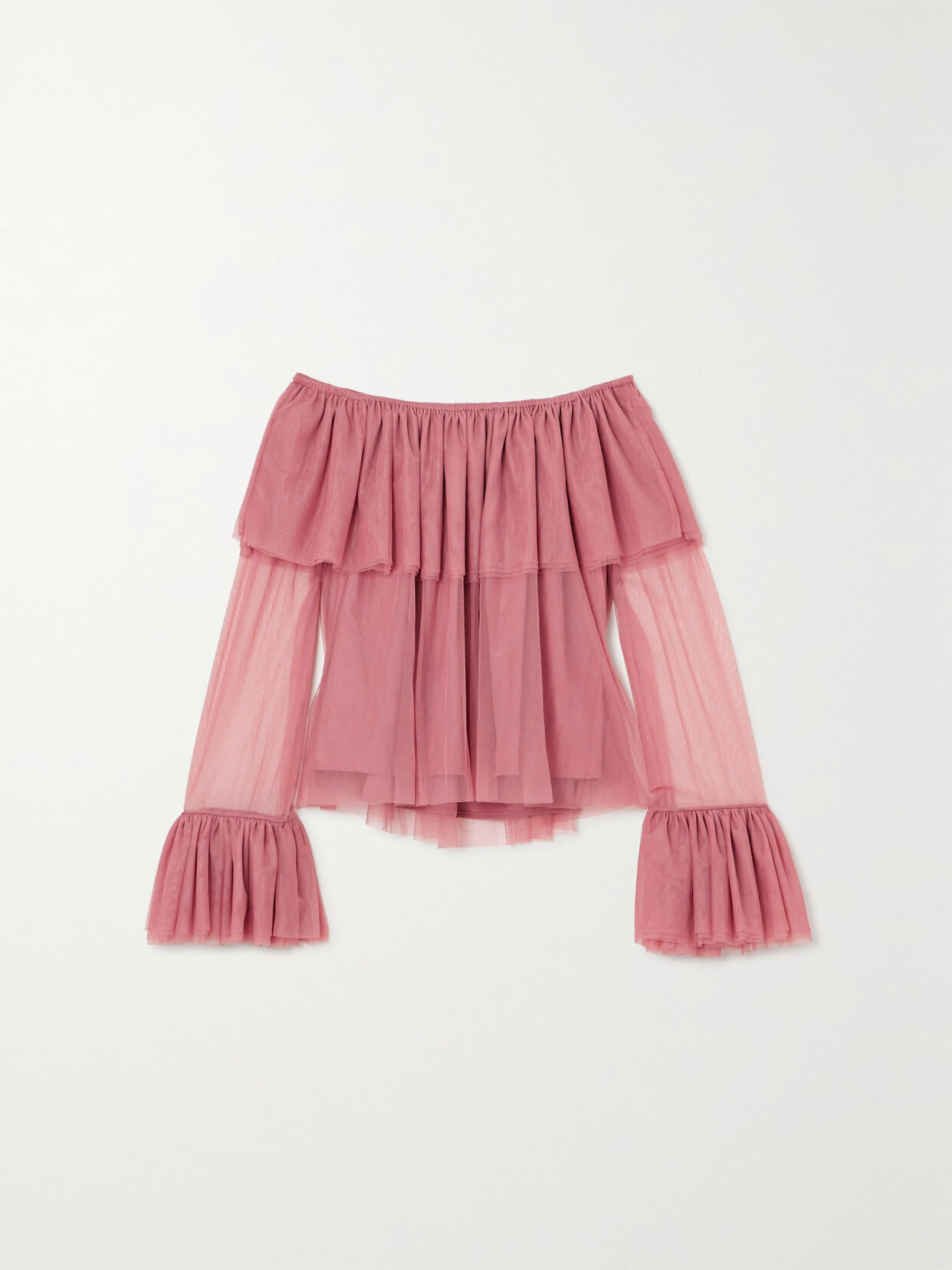 CAROLINE CONSTAS Thelma Off-the-shoulder Ruffled Tulle Top - Pink