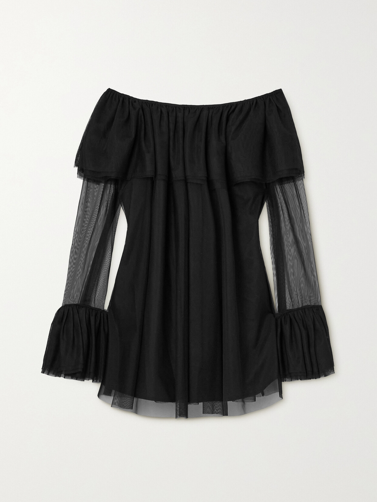 CAROLINE CONSTAS Thelma Off-the-shoulder Ruffled Chiffon Mini Dress - Black