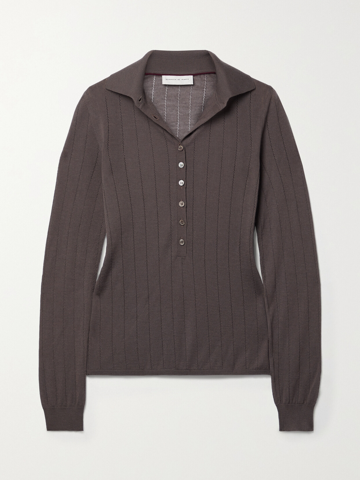 Veronica de Piante - Luna Pointelle-knit Cashmere Polo Shirt - Gray