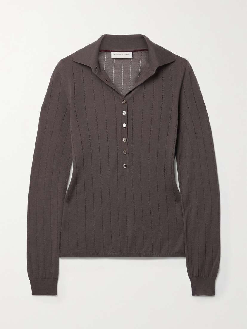 Veronica de Piante Luna Pointelle-knit Cashmere Polo Shirt