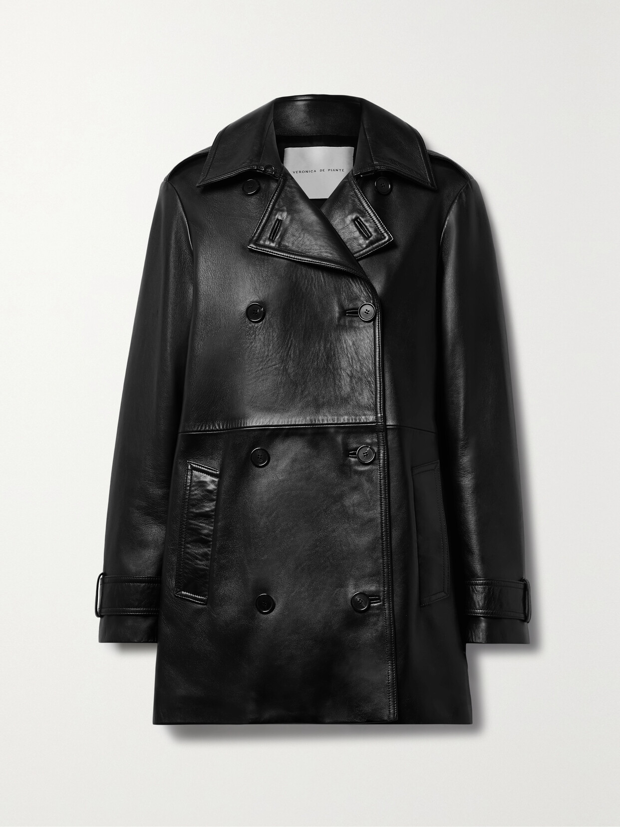 Veronica De Piante Charlotte Double-breasted Leather Trench Coat In Black