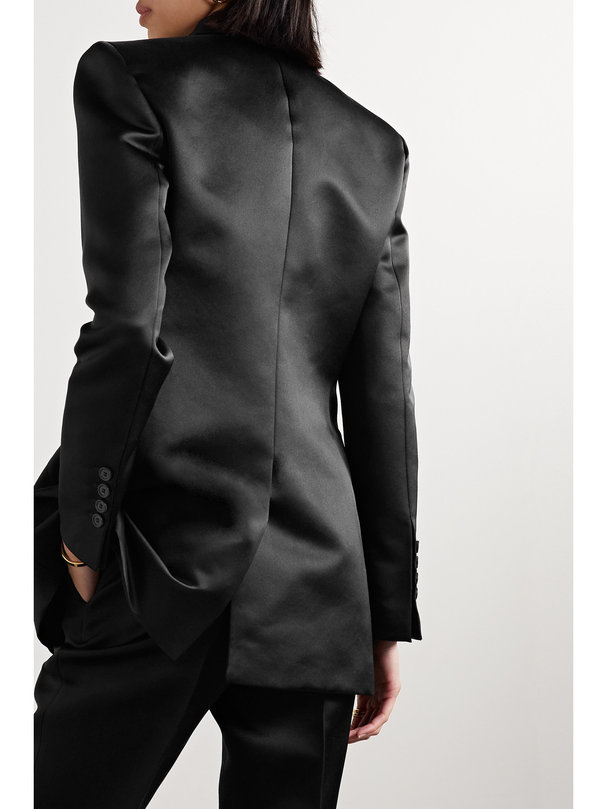 Veronica De Piante + Net Sustain Giulia Double-breasted Silk-satin Blazer In Black