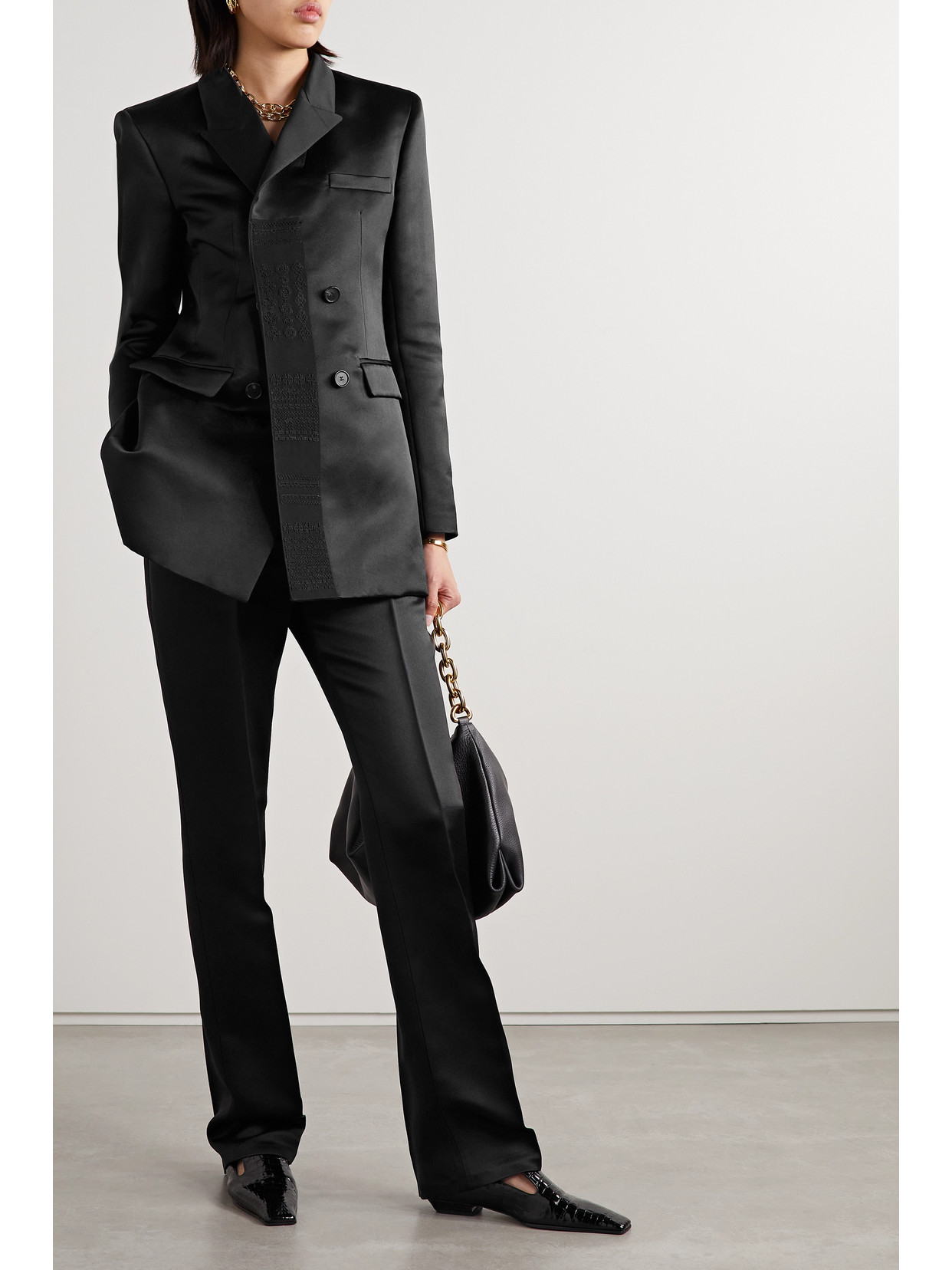 Veronica De Piante + Net Sustain Giulia Double-breasted Silk-satin Blazer In Black