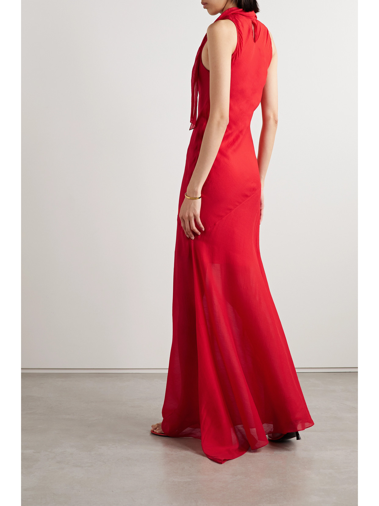 Shop Veronica De Piante Christy Wool And Silk-blend Georgette Gown In Red