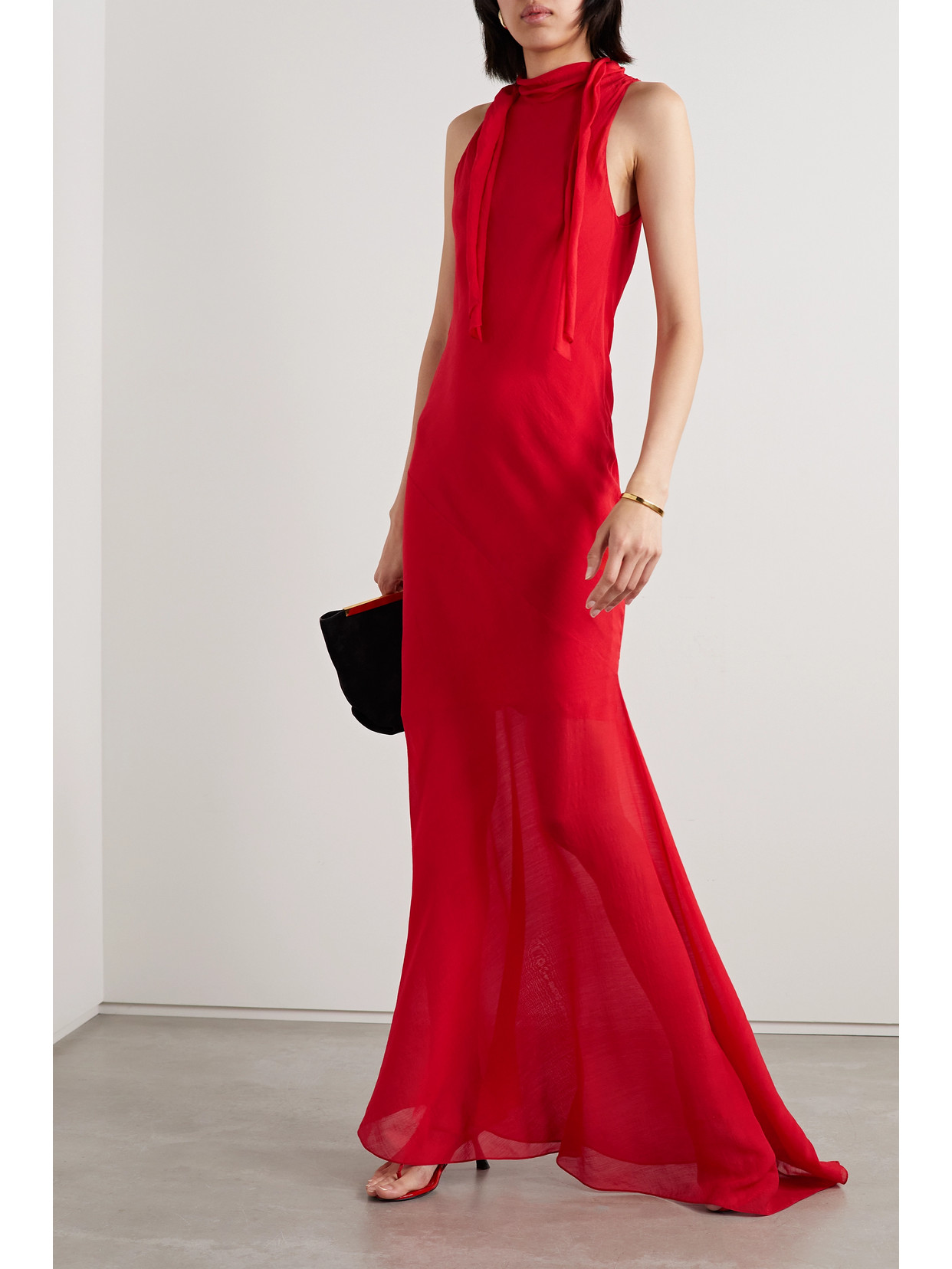 Veronica De Piante Christy Wool And Silk-blend Georgette Gown In Red