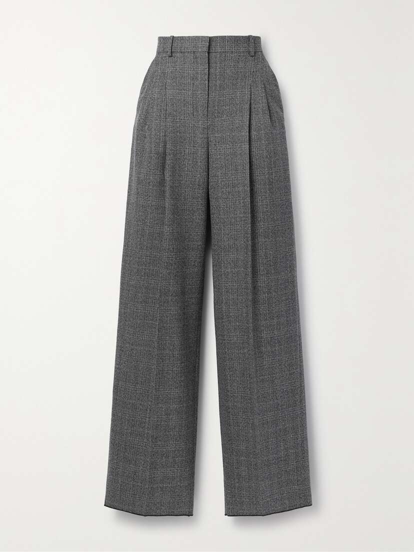 Veronica de Piante Billie Pleated Prince Of Wales Checked Wool Wide-leg Pants