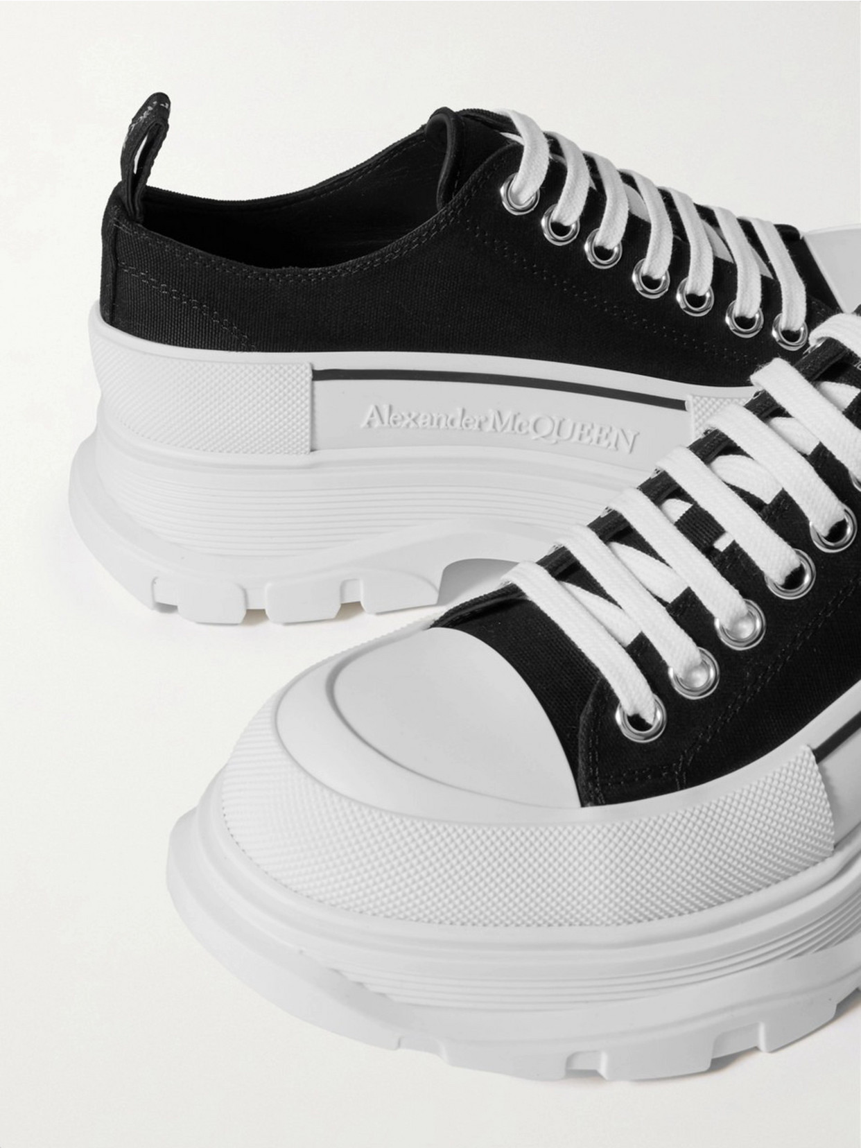 Shop Alexander Mcqueen Tread Slick Canvas Exaggerated-sole Sneakers In Black