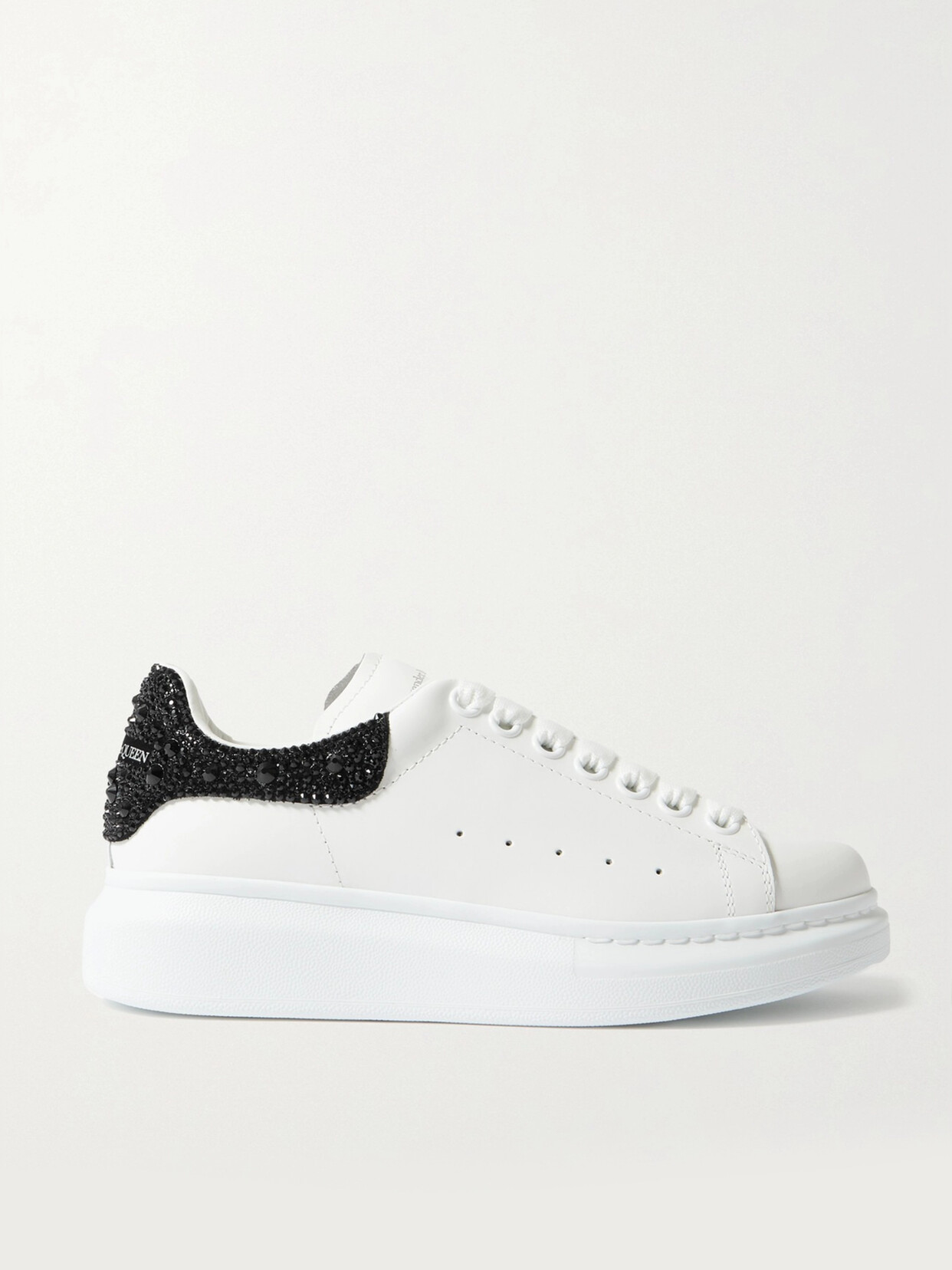 Alexander Mcqueen Crystal-embellished Leather Exaggerated-sole Sneakers In White