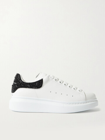 McQueen Crystal-embellished leather exaggerated-sole sneakers