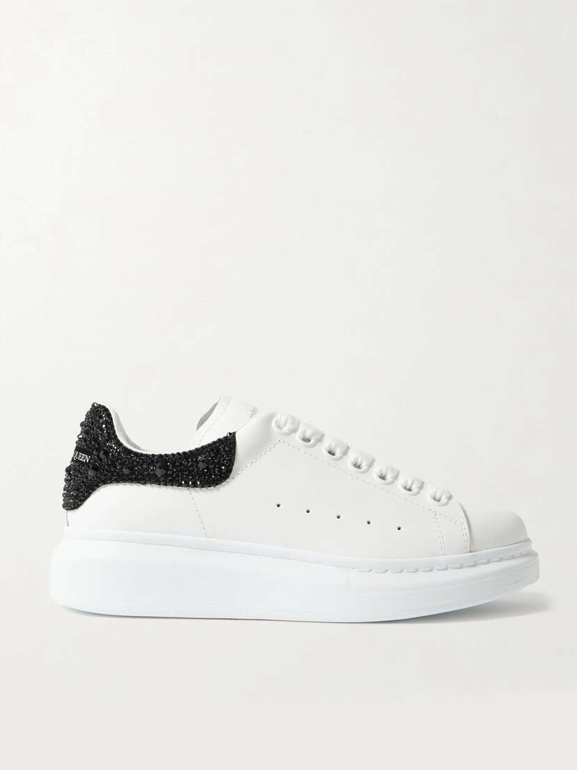 McQueen Crystal-embellished Leather Exaggerated-sole Sneakers