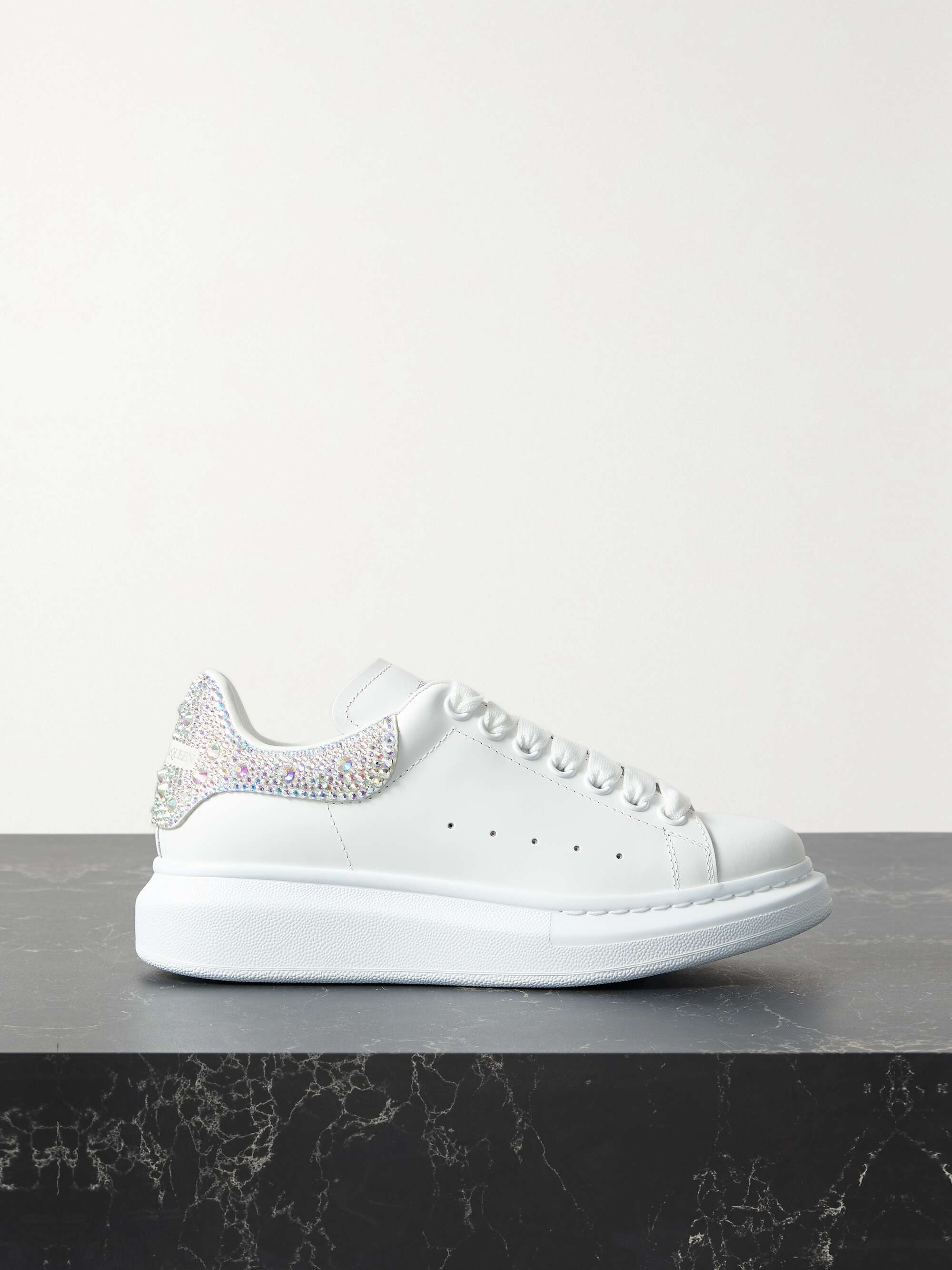 ALEXANDER MCQUEEN Crystal-embellished leather exaggerated-sole sneakers ...