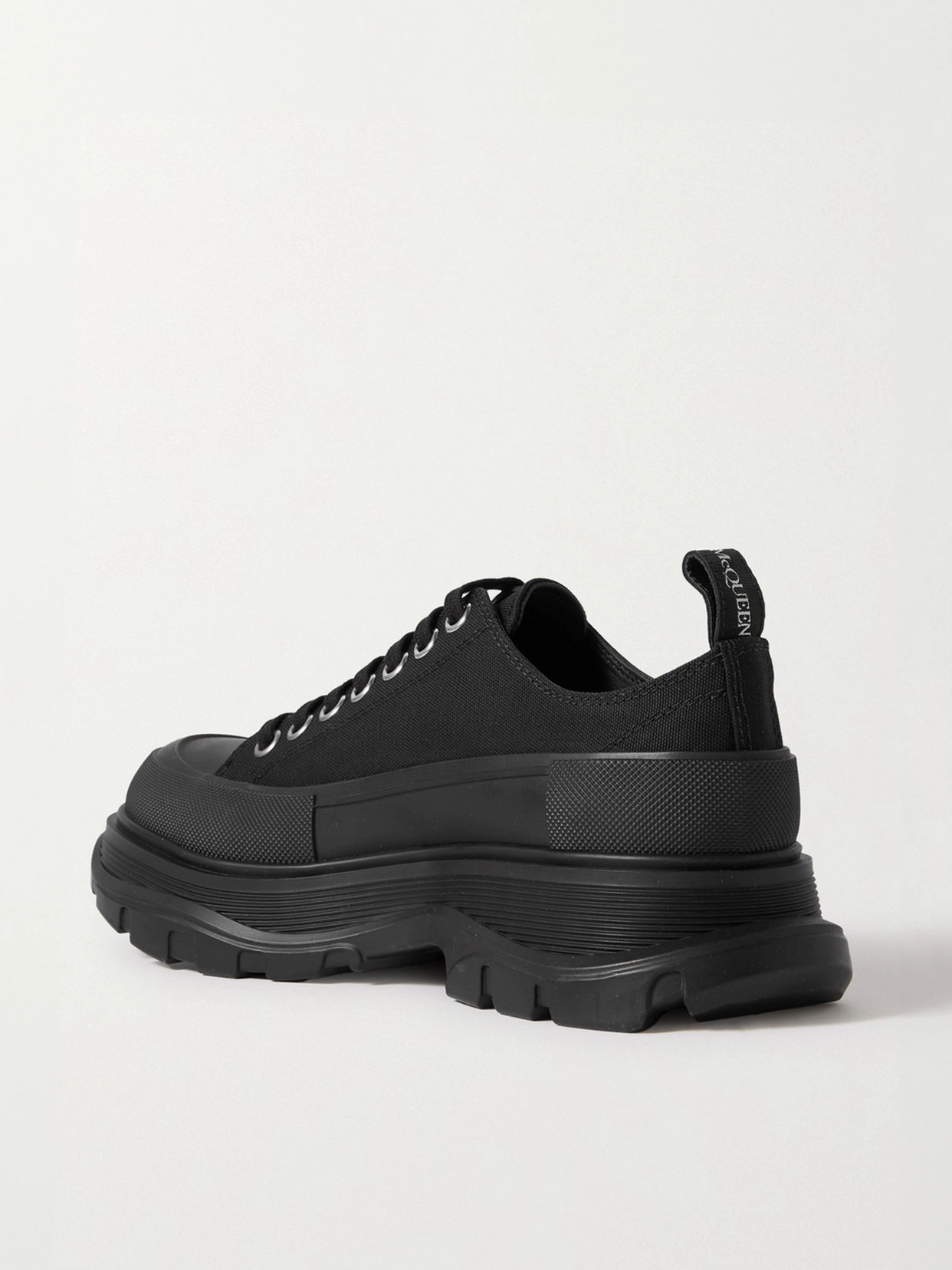 Alexander Mcqueen Black Canvas Tread Slick Platform Low Sneakers In Black
