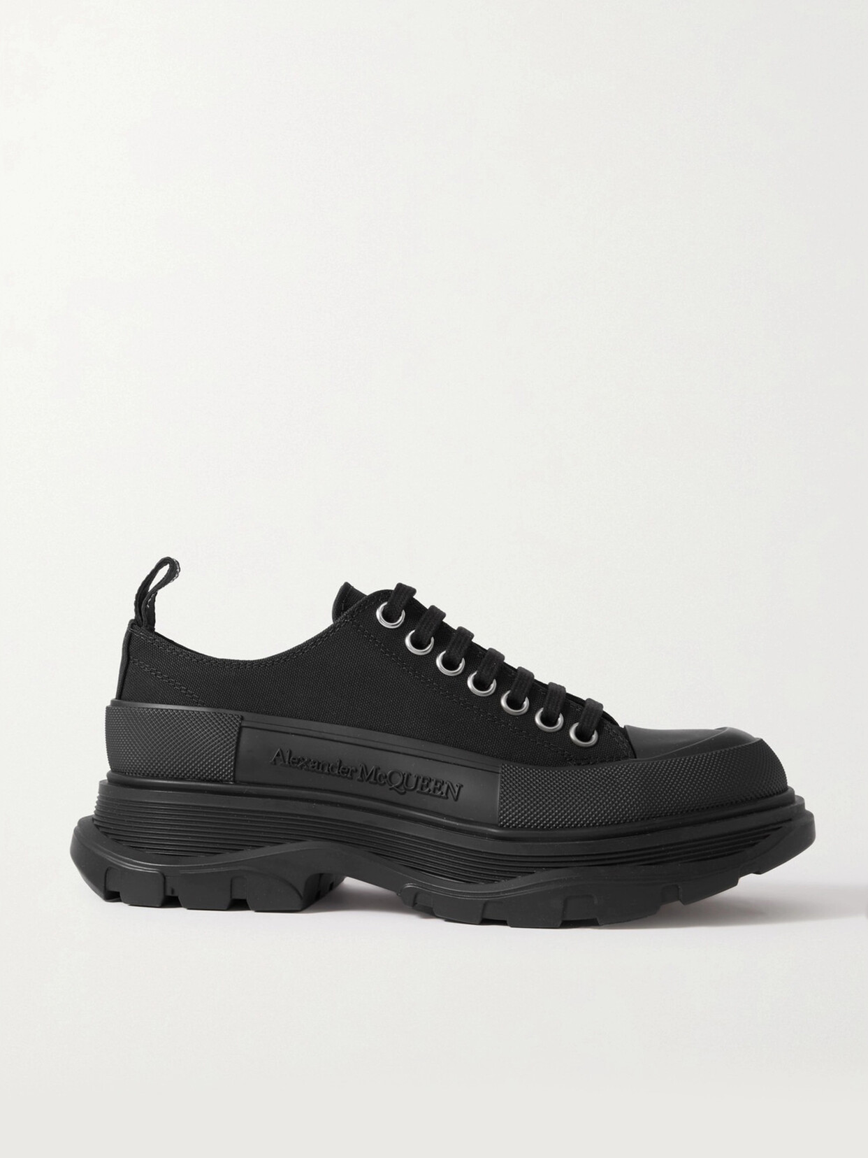 Alexander Mcqueen Black Canvas Tread Slick Platform Low Sneakers In Black