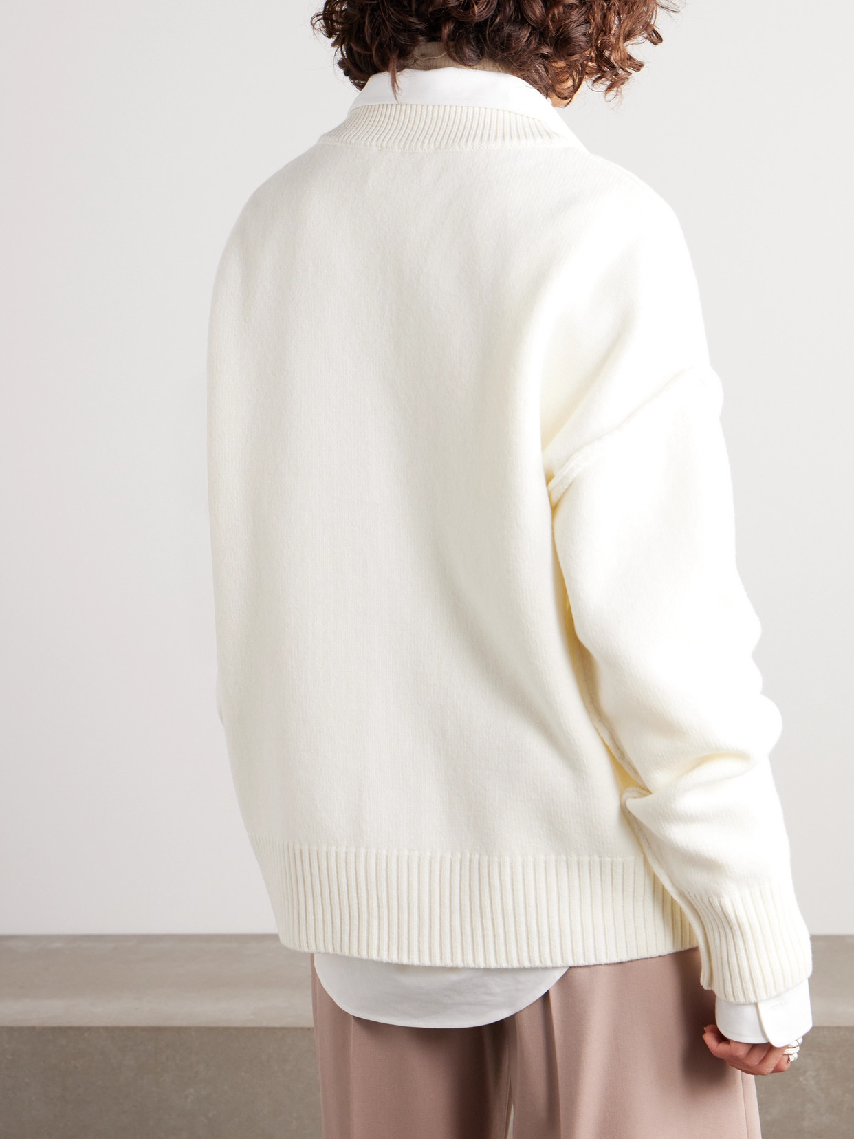 Shop Ami Alexandre Mattiussi + Net Sustain Intarsia Merino Wool Cardigan In Off-white