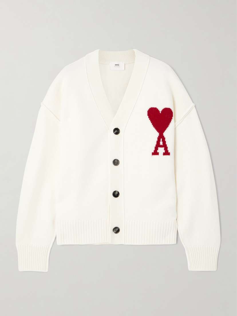 AMI PARIS Adc Intarsia Merino Wool Cardigan
