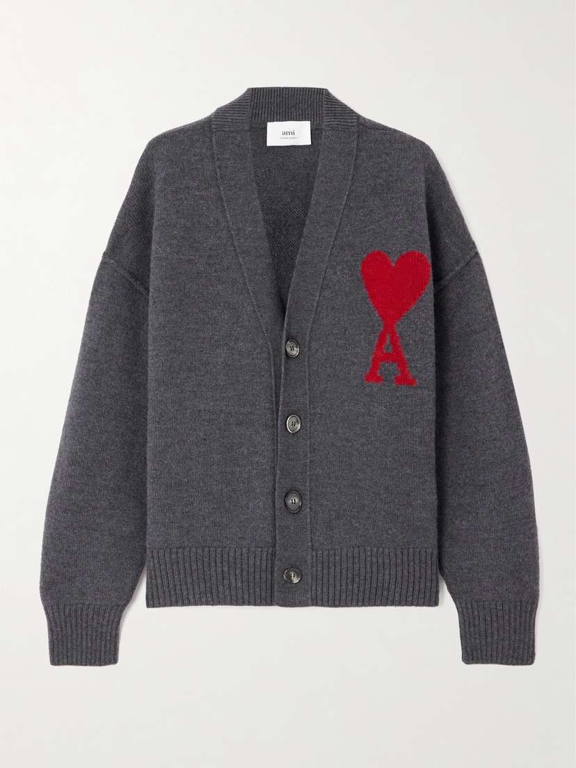 AMI PARIS + Net Sustain Adc Intarsia Wool Cardigan