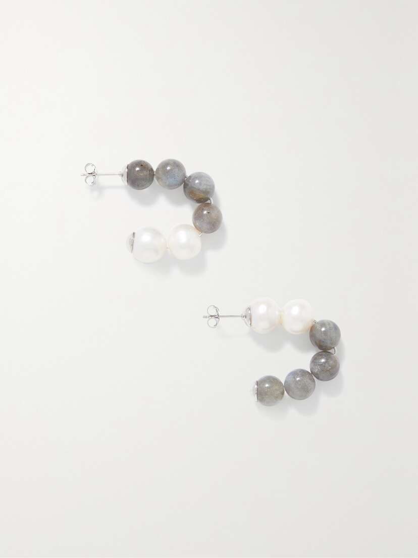 Completedworks + Net Sustain Recycled Silver, Pearl And Labradorite Hoop Earrings