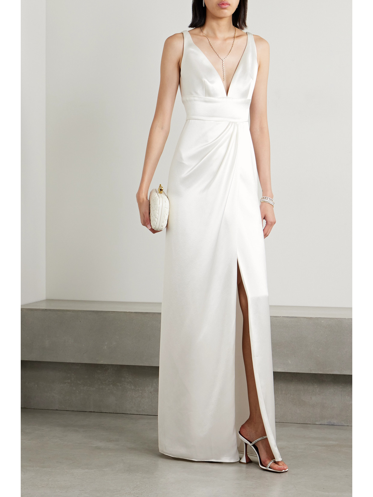 Shop Naeem Khan Virginia Draped Silk-satin Gown In Ivory