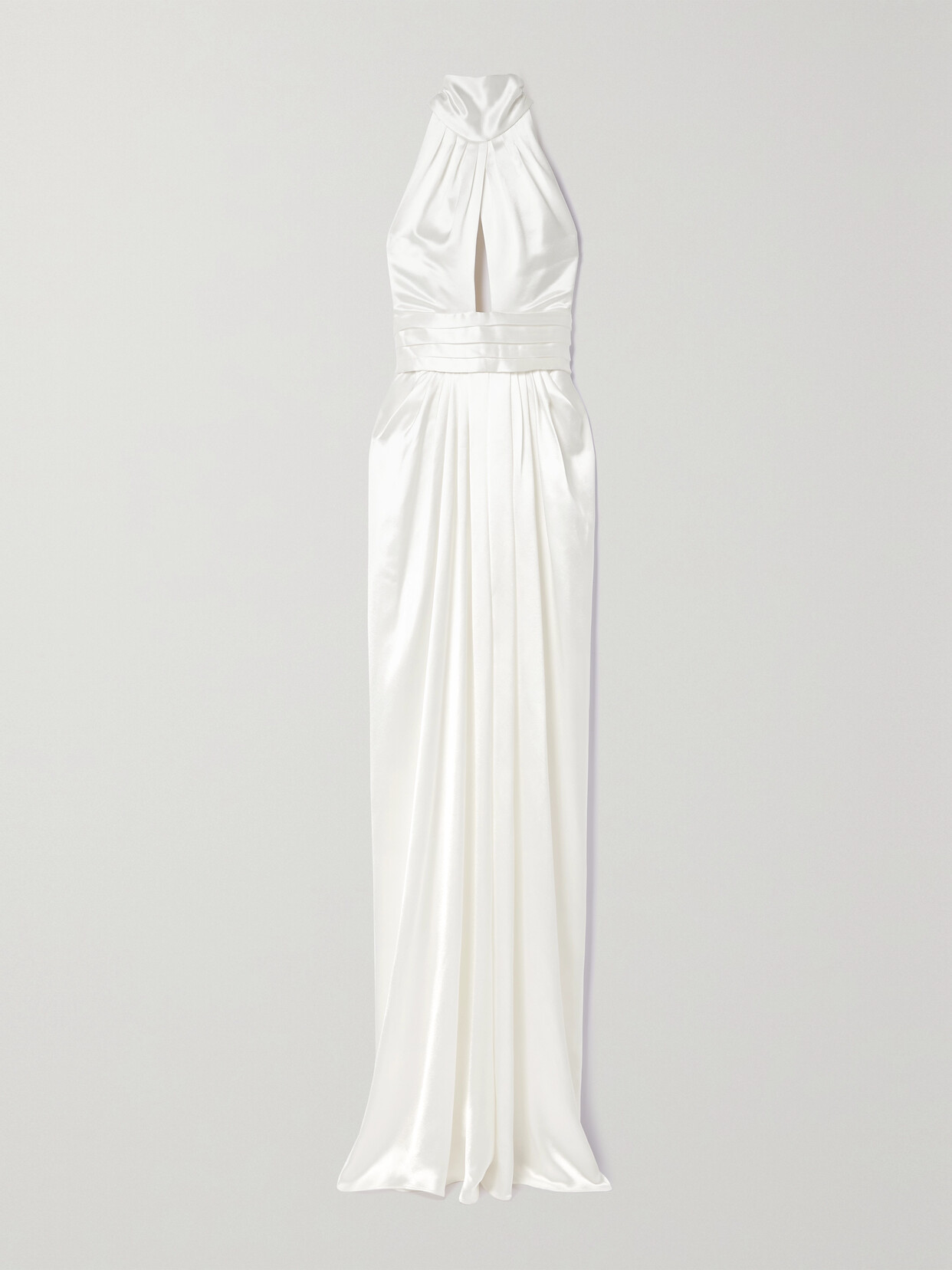 Naeem Khan Magnolia Pleated Silk-charmeuse Halterneck Gown In Ivory