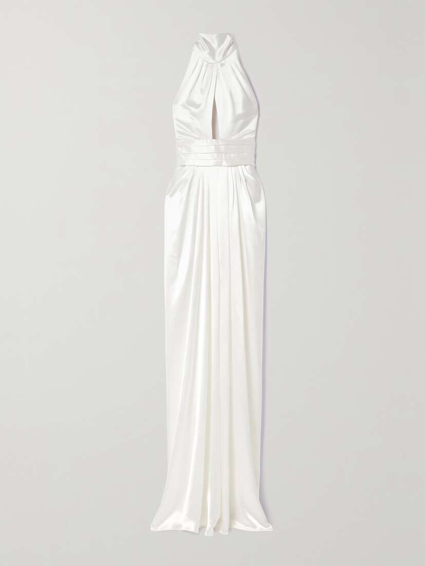 Naeem Khan Magnolia Pleated Silk-charmeuse Halterneck Gown