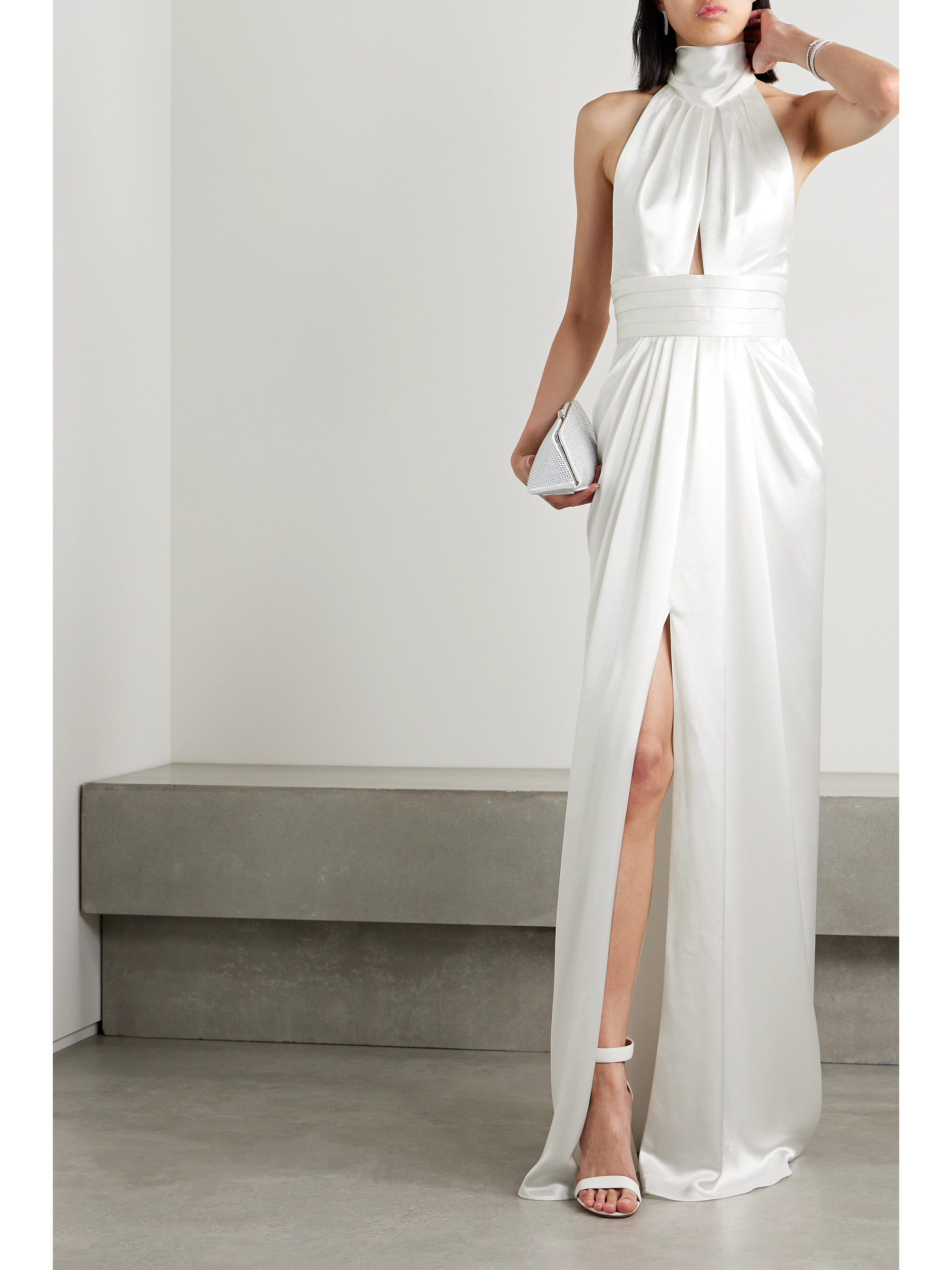 Naeem Khan Magnolia pleated silk-charmeuse halterneck gown